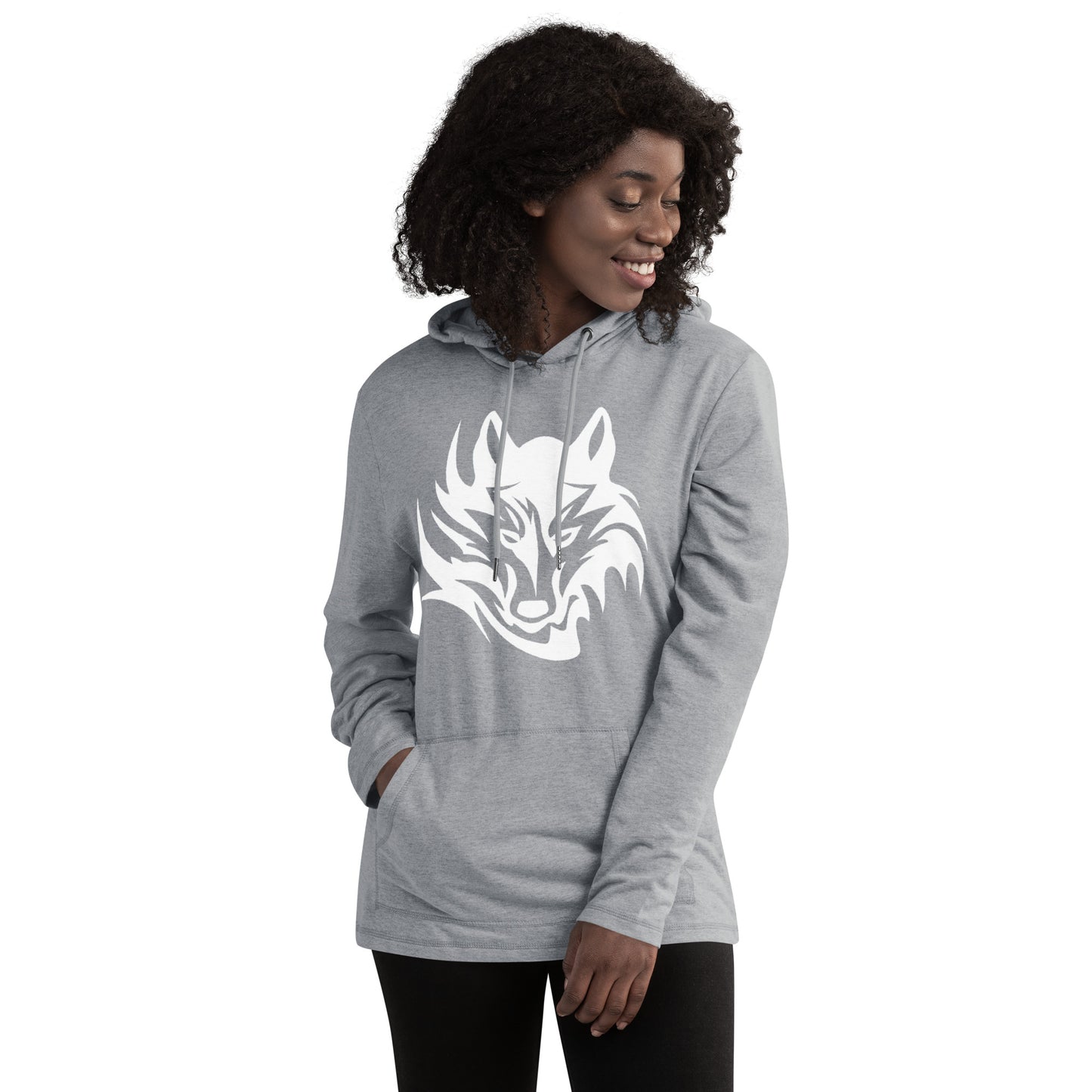 Unisex Lightweight Hoodie Tribal Wolf WH | Multiple Colors | District DT571