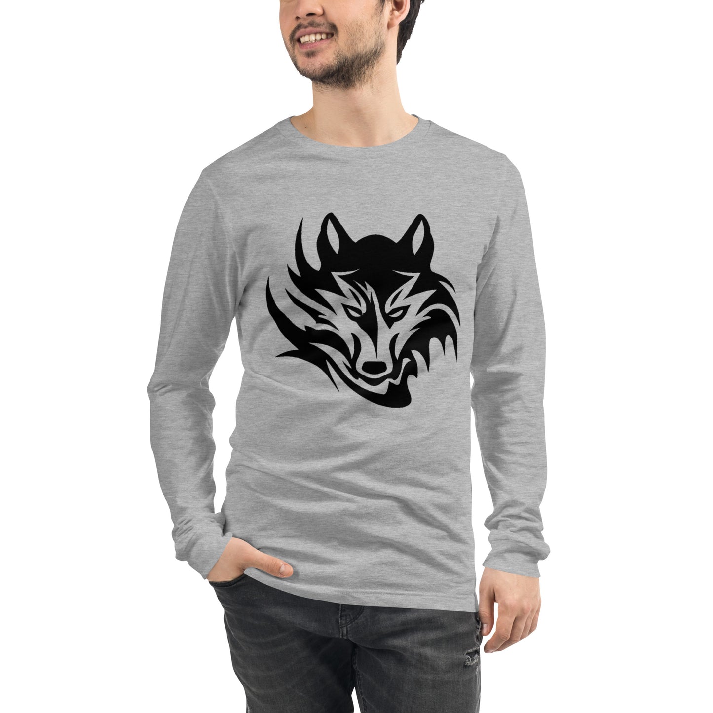 Unisex Long Sleeve T-Shirt Tribal Wolf BK | Multiple Colors | Bella + Canvas