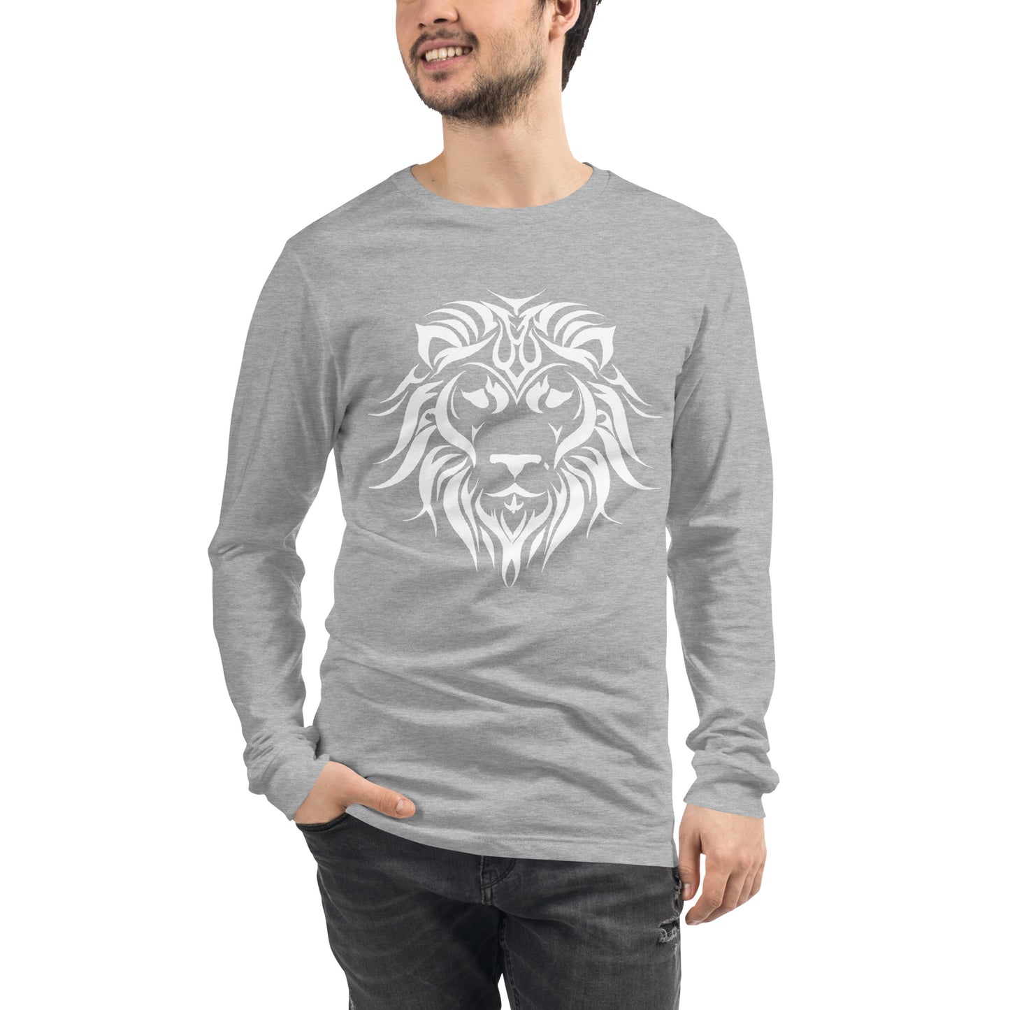 Unisex Long Sleeve T-Shirt Tribal Lion WH | Multiple Colors | Bella + Canvas