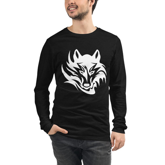 Unisex Long Sleeve T-Shirt Tribal Wolf WH | Multiple Colors | Bella + Canvas