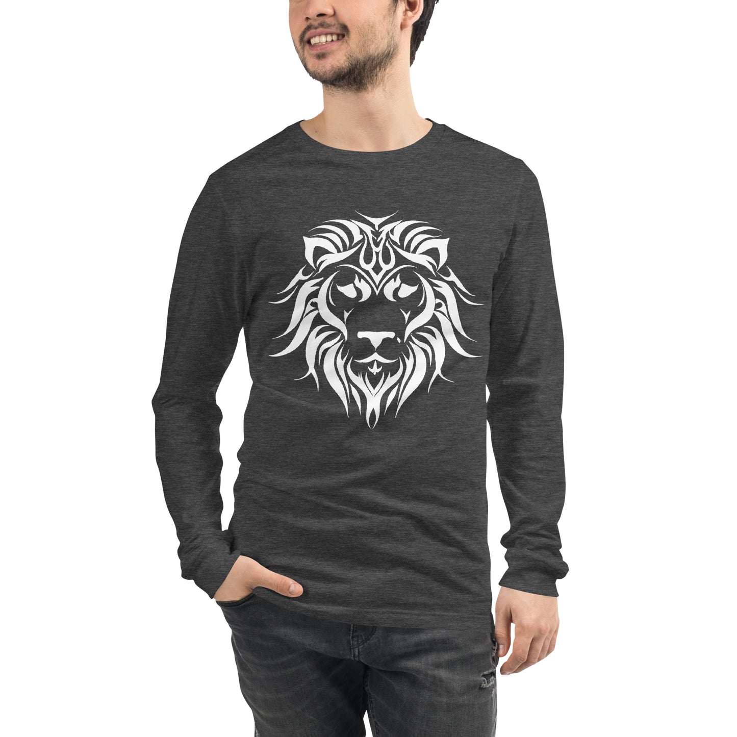 Unisex Long Sleeve T-Shirt Tribal Lion WH | Multiple Colors | Bella + Canvas