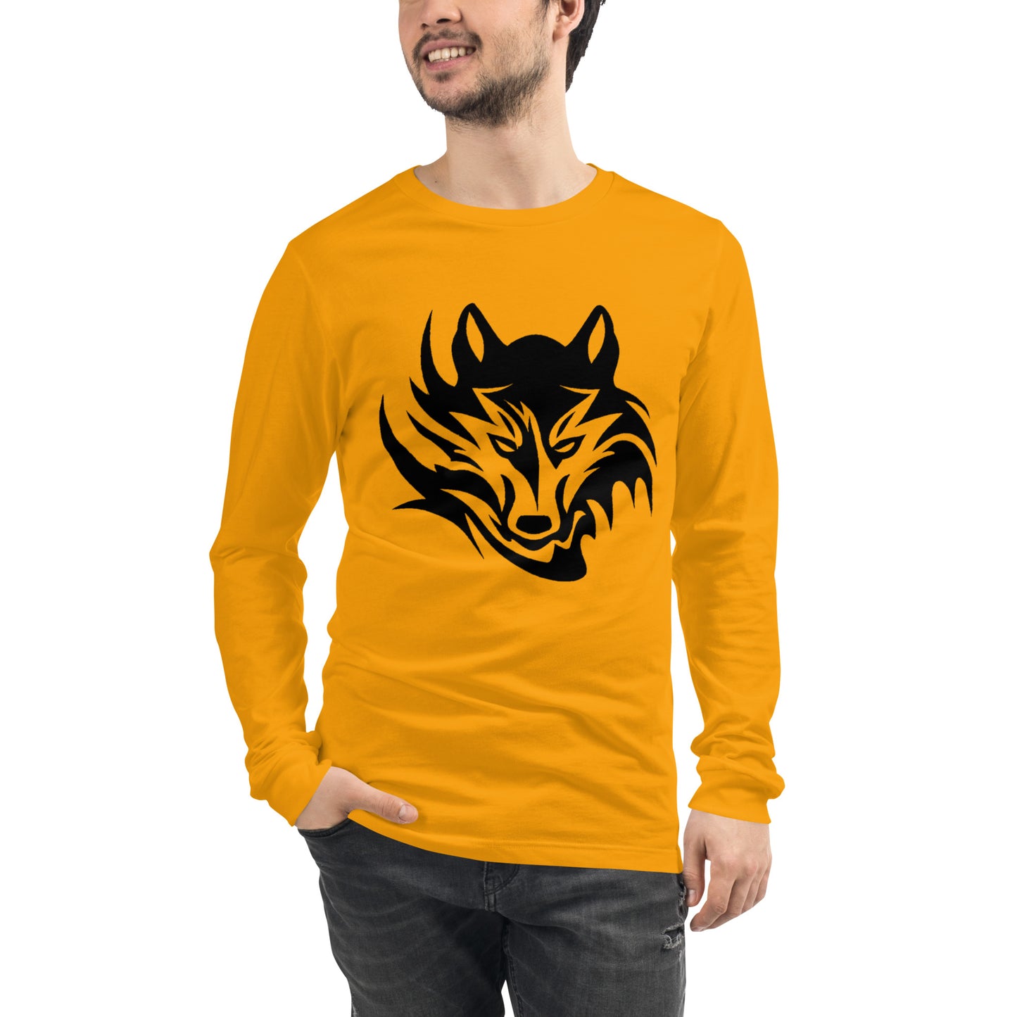 Unisex Long Sleeve T-Shirt Tribal Wolf BK | Multiple Colors | Bella + Canvas