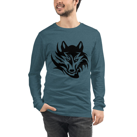 Unisex Long Sleeve T-Shirt Tribal Wolf BK | Multiple Colors | Bella + Canvas