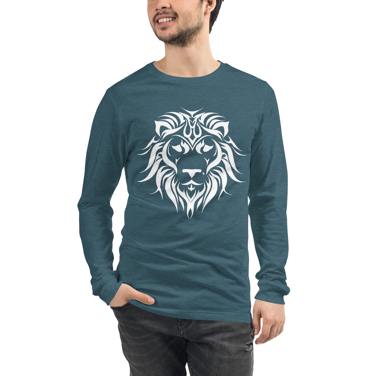 Unisex Long Sleeve T-Shirt Tribal Lion WH | Multiple Colors | Bella + Canvas