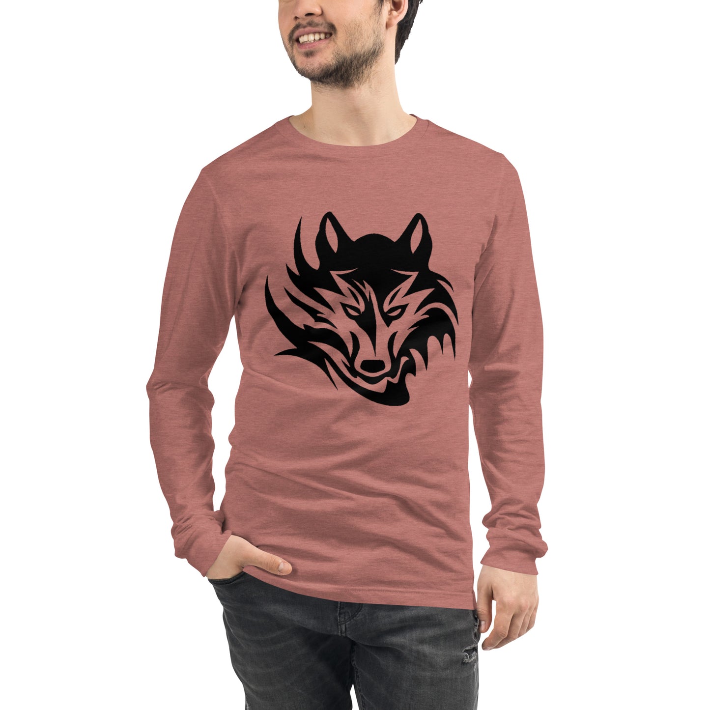 Unisex Long Sleeve T-Shirt Tribal Wolf BK | Multiple Colors | Bella + Canvas