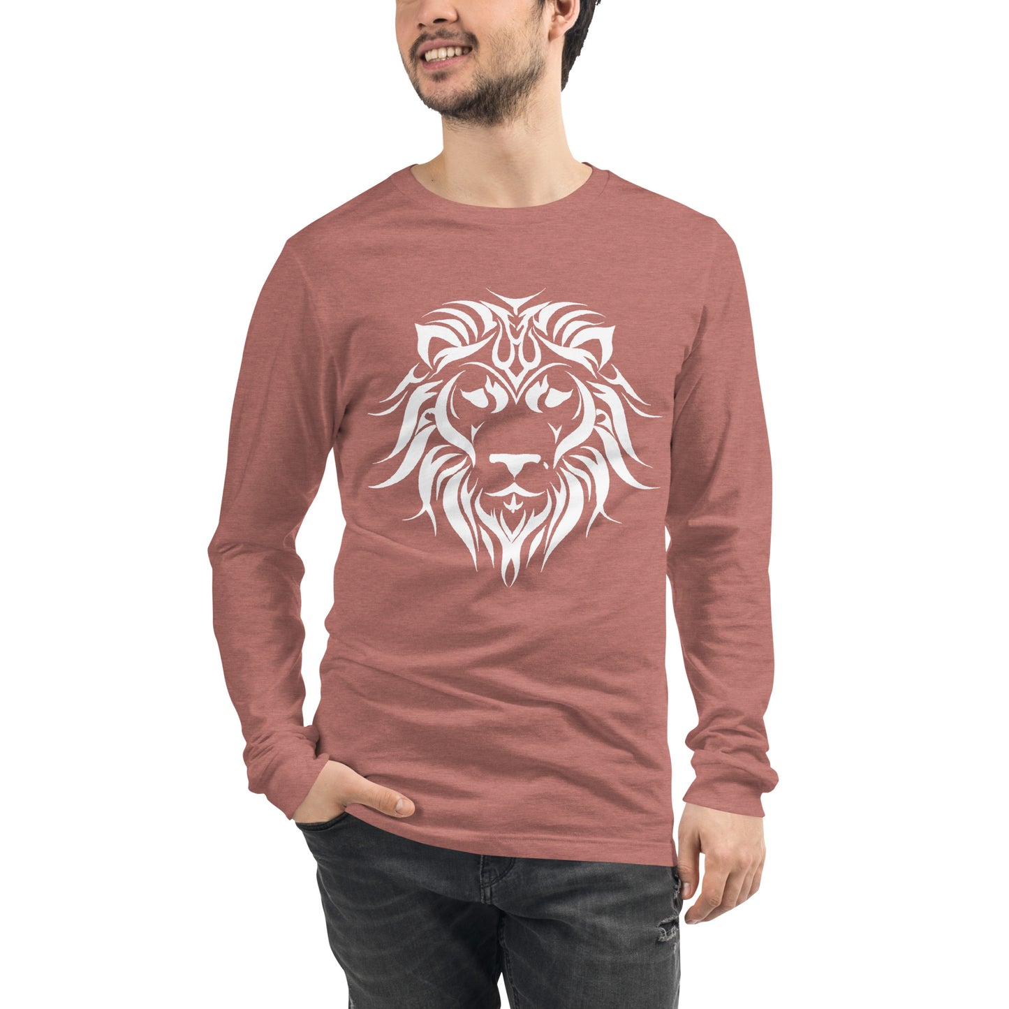 Unisex Long Sleeve T-Shirt Tribal Lion WH | Multiple Colors | Bella + Canvas