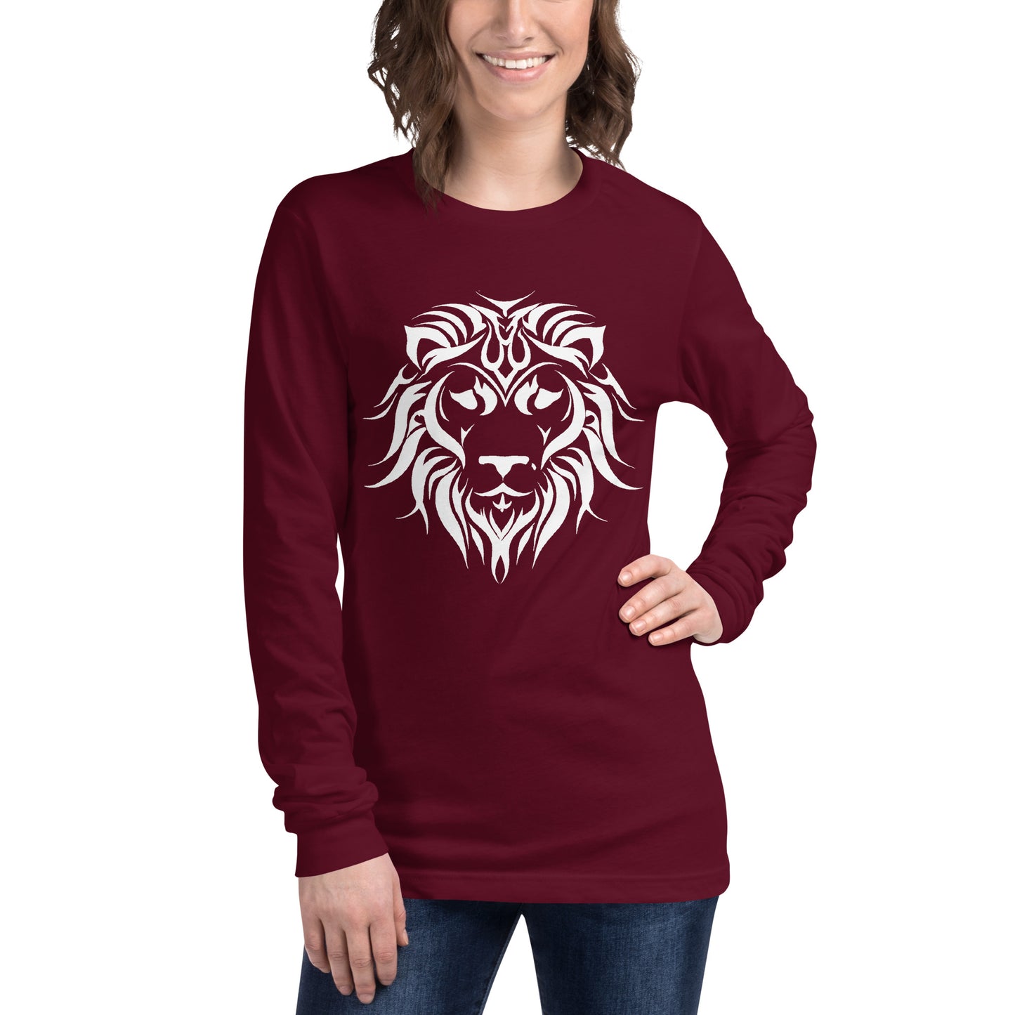 Unisex Long Sleeve T-Shirt Tribal Lion WH | Multiple Colors | Bella + Canvas