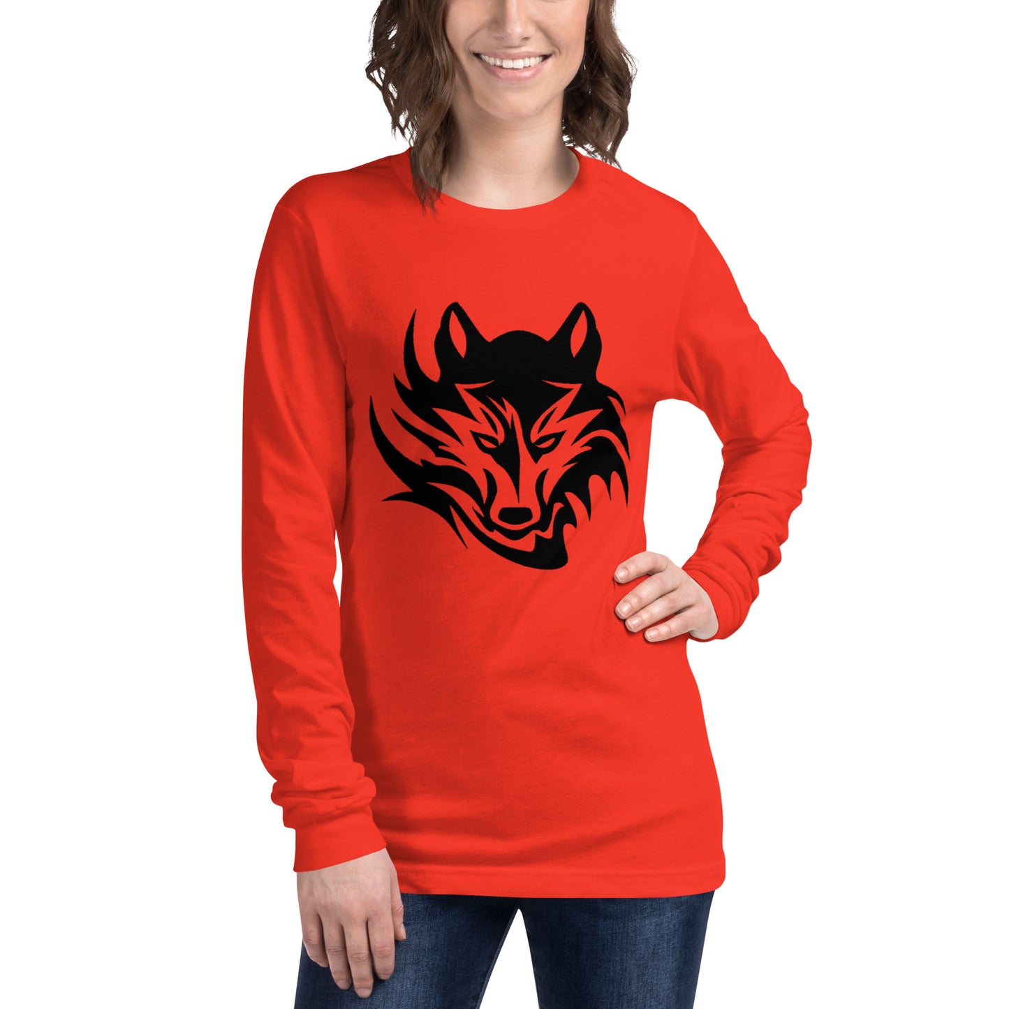 Unisex Long Sleeve T-Shirt Tribal Wolf BK | Multiple Colors | Bella + Canvas