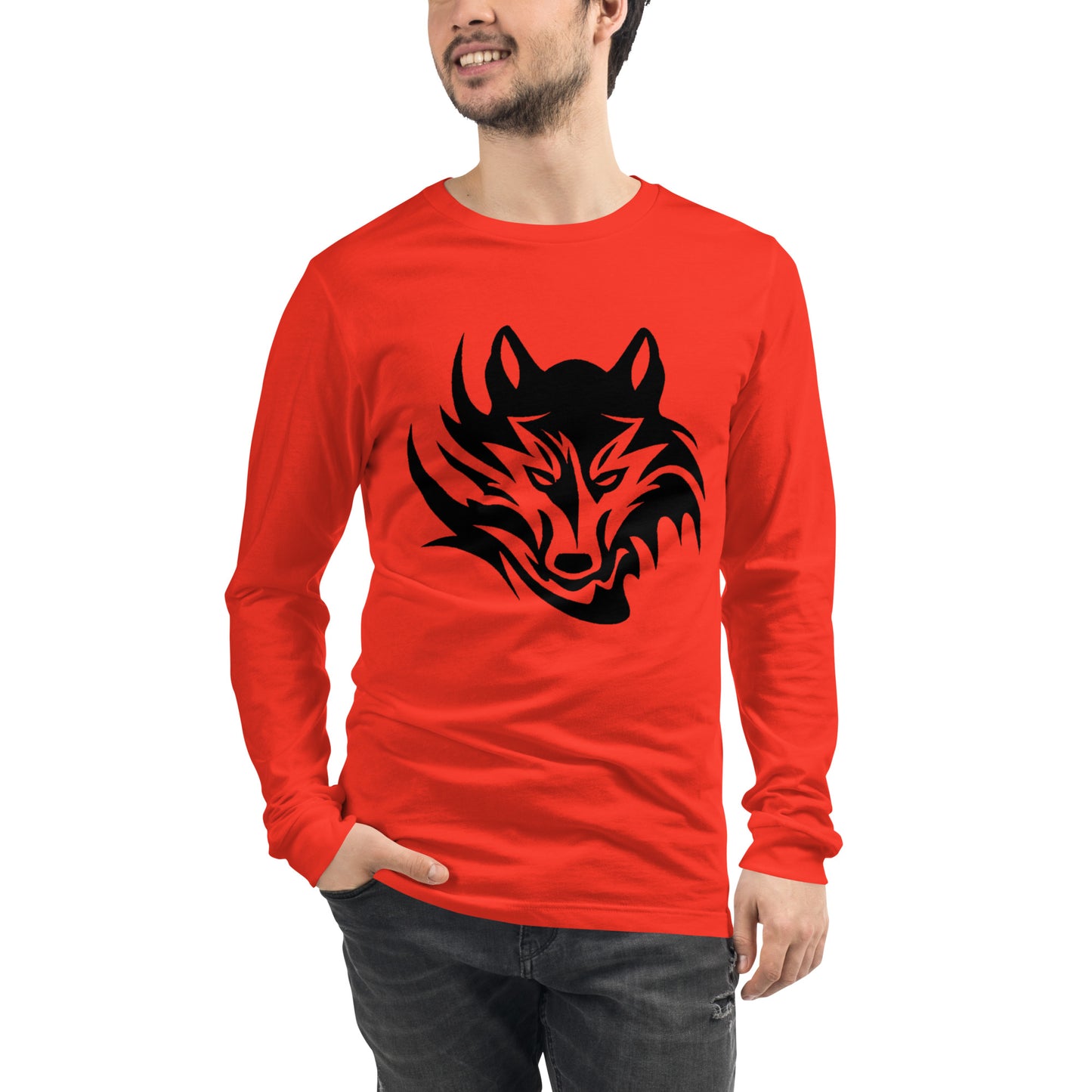 Unisex Long Sleeve T-Shirt Tribal Wolf BK | Multiple Colors | Bella + Canvas