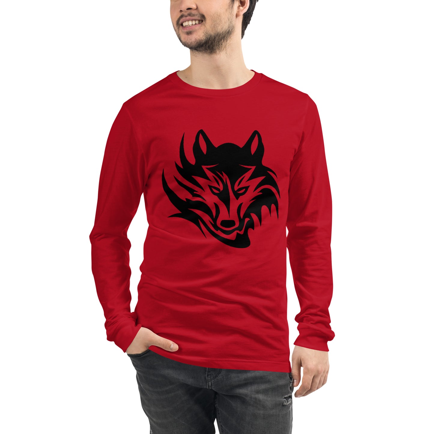 Unisex Long Sleeve T-Shirt Tribal Wolf BK | Multiple Colors | Bella + Canvas