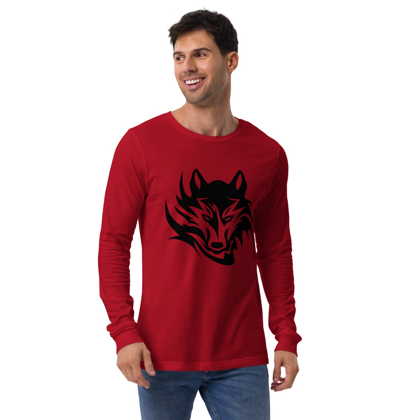 Unisex Long Sleeve T-Shirt Tribal Wolf BK | Multiple Colors | Bella + Canvas