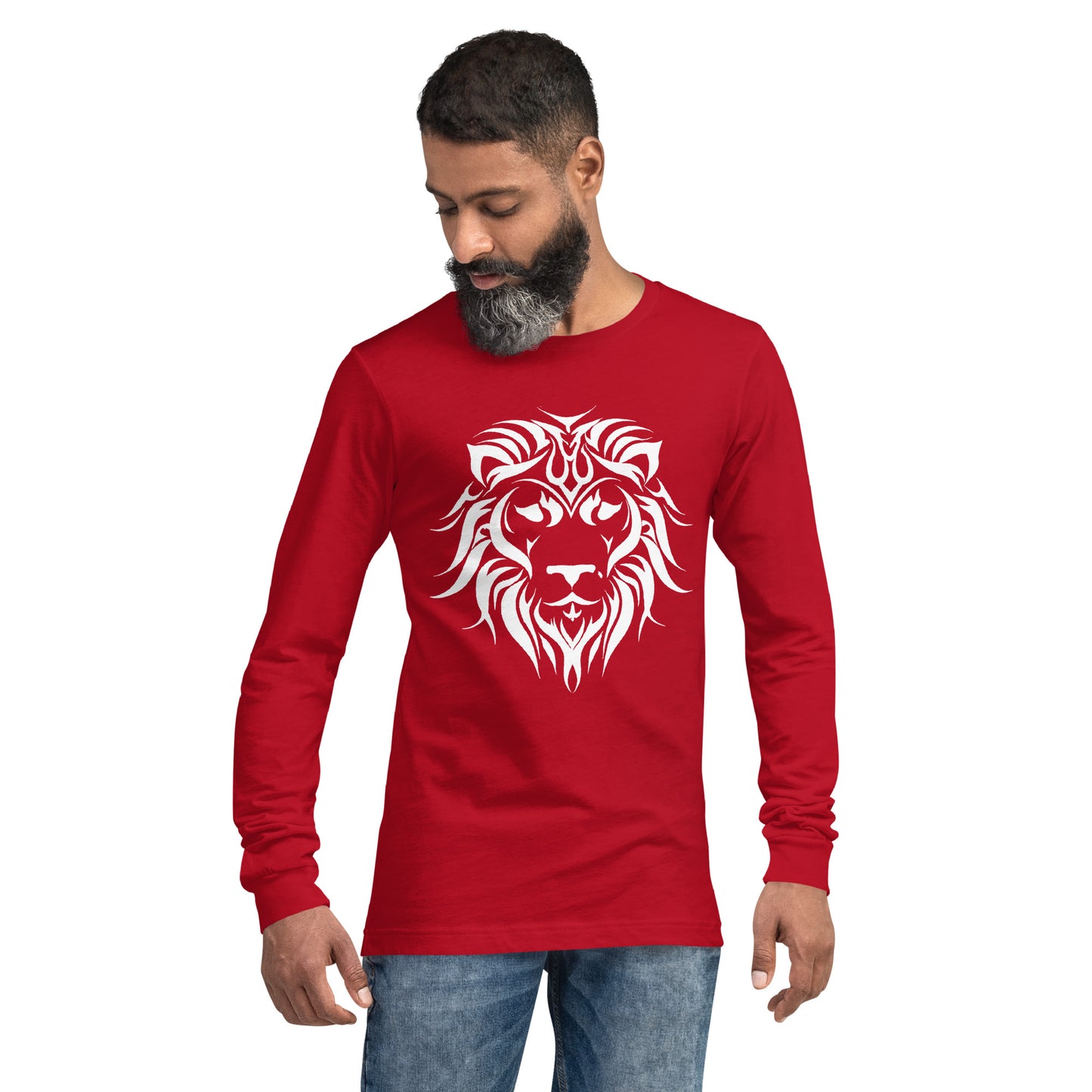 Unisex Long Sleeve T-Shirt Tribal Lion WH | Multiple Colors | Bella + Canvas