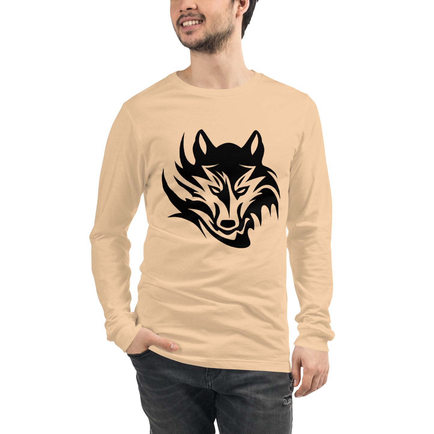 Unisex Long Sleeve T-Shirt Tribal Wolf BK | Multiple Colors | Bella + Canvas