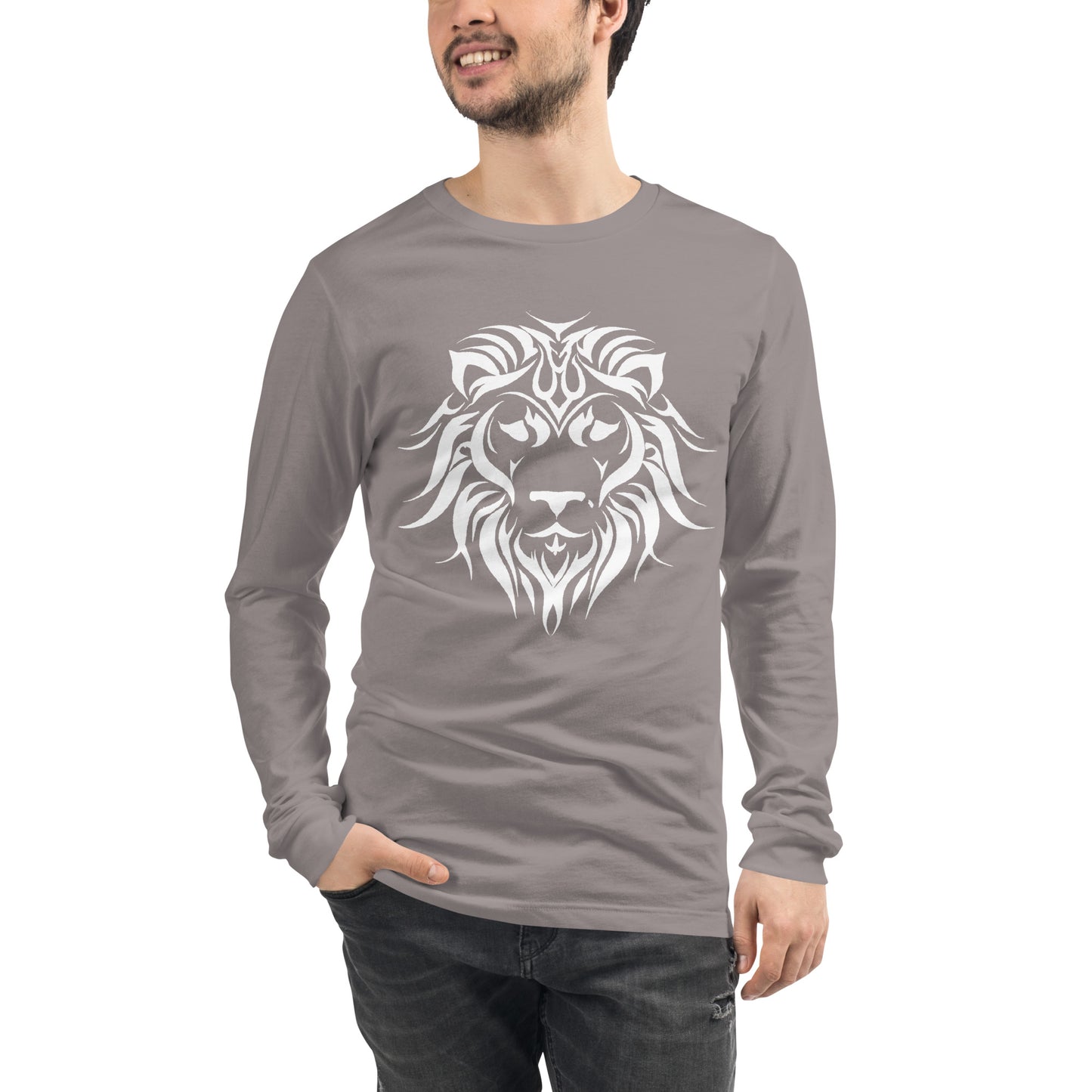 Unisex Long Sleeve T-Shirt Tribal Lion WH | Multiple Colors | Bella + Canvas