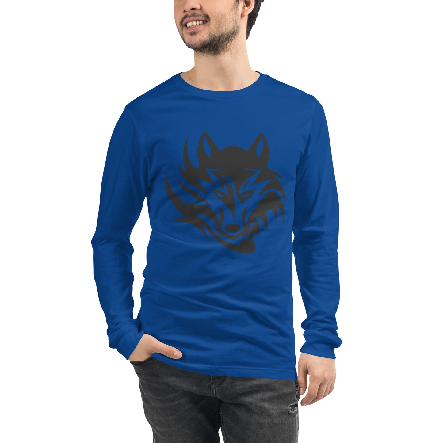 Unisex Long Sleeve T-Shirt Tribal Wolf BK | Multiple Colors | Bella + Canvas